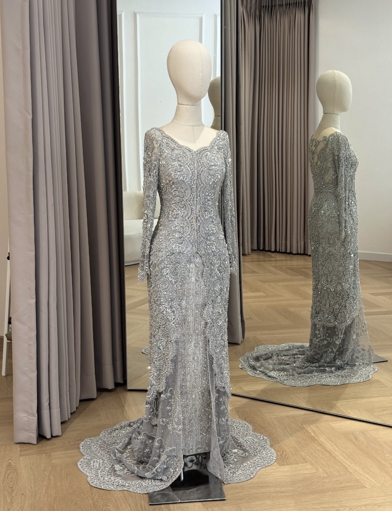 Floor Length Silver Kebaya by Kirtas Official