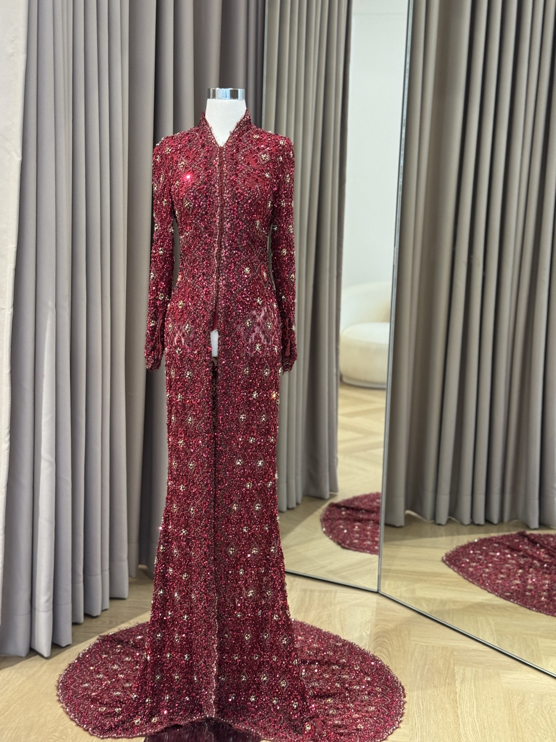 Floor Length Maroon Kebaya by Kirtas Official - Image 3