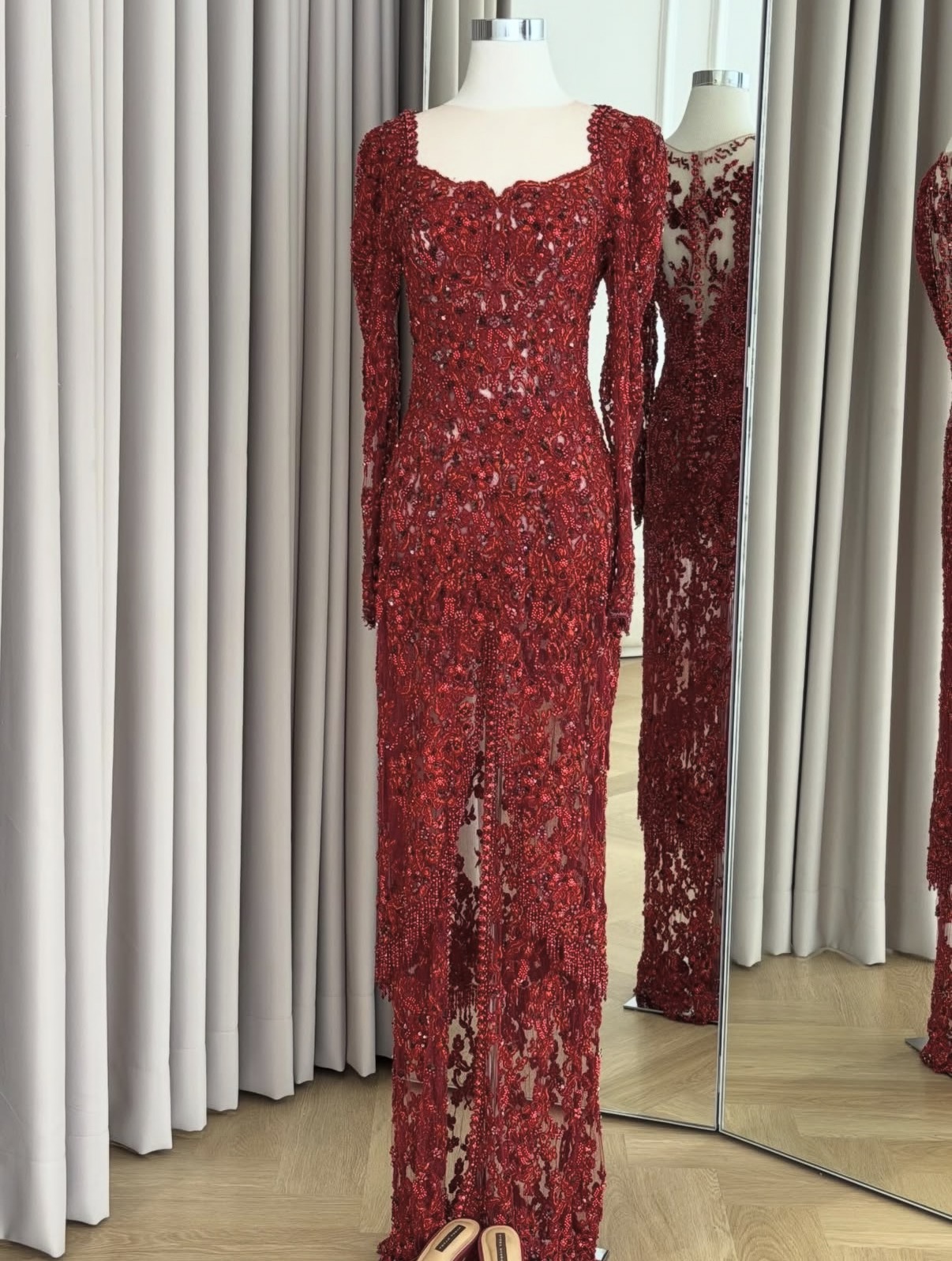 Floor Length Red Kebaya by Myrna Myura