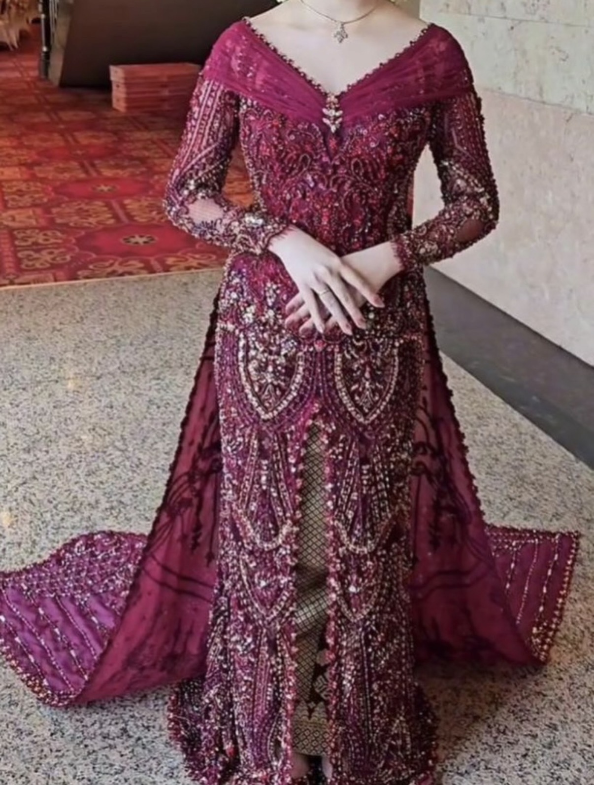 Floor Length Burgundy Kebaya by Rika Wirtjes
